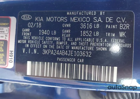 2018 Kia Rio S из США, поврежденный, VIN 3KPA24AB4JE103632